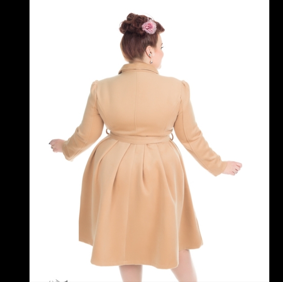 Plus Size Hearts & Roses Vintage Style Camel Fit and Flare Pin Up Coat XXL 20 - Picture 3 of 16